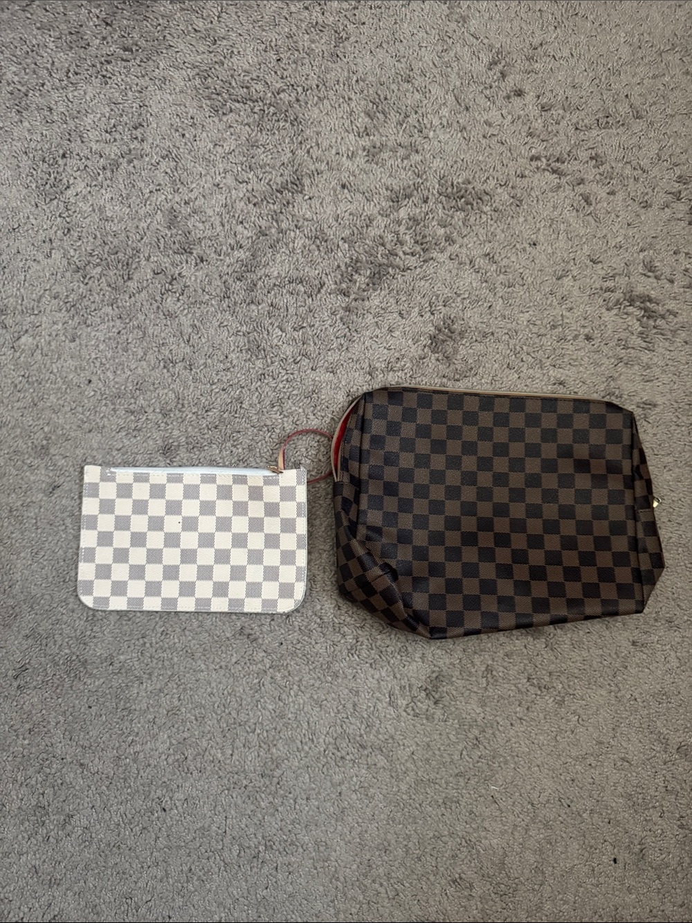 Checkerboard Twin Pouch Set in Dark Brown and White
